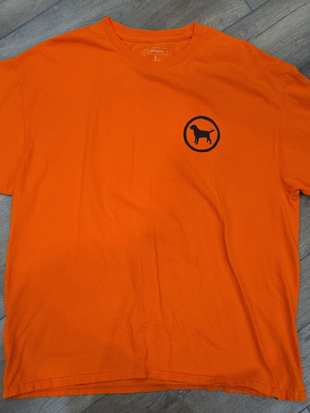 crown & ivy Orange Tee with Black Dog Emblem